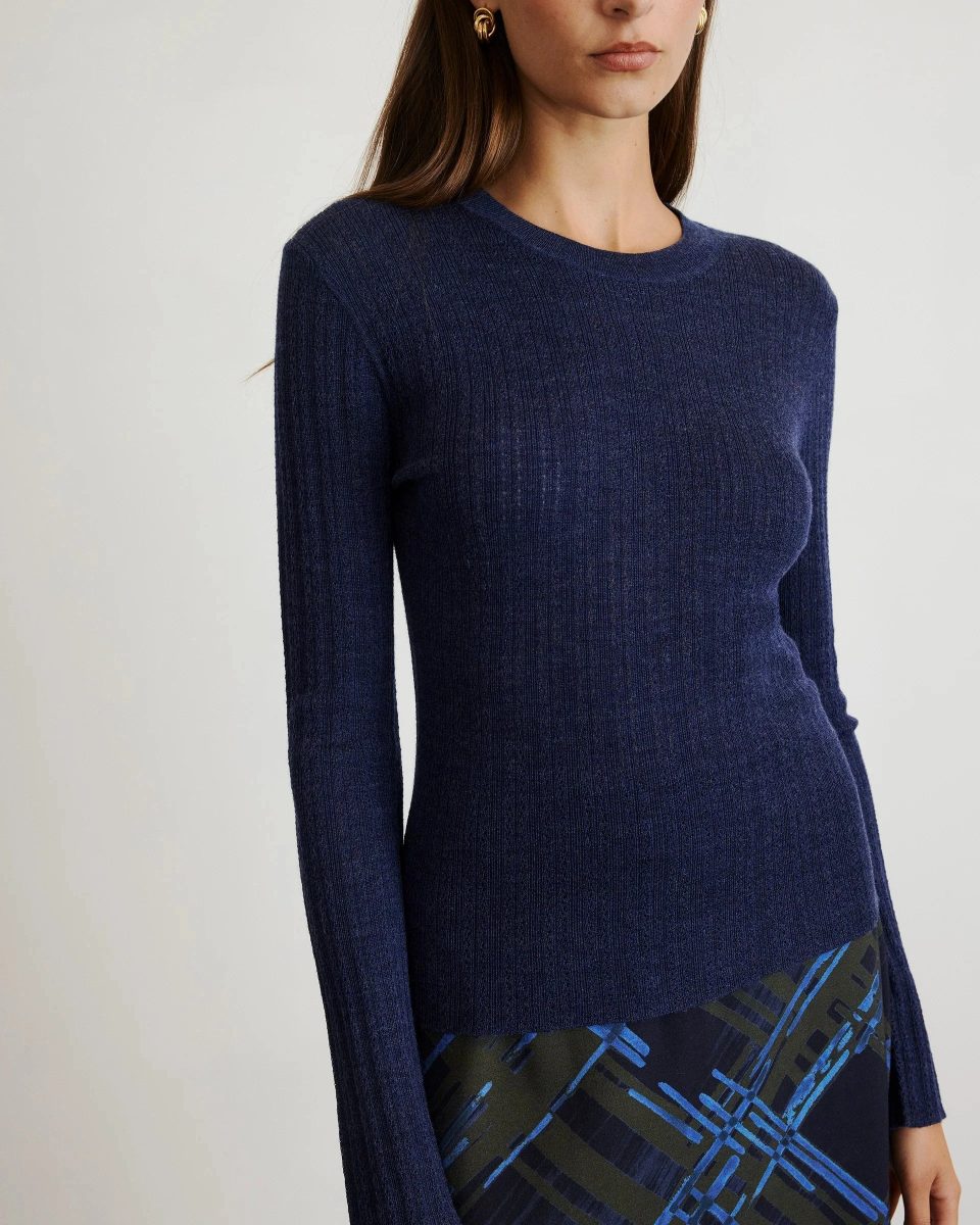 Crew Neck Kayden Knit Top Melange Navy